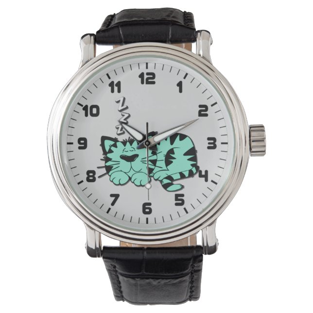 Reloj De Pulsera Cute Green Kitty Cat Nap Writing Watch (Anverso)