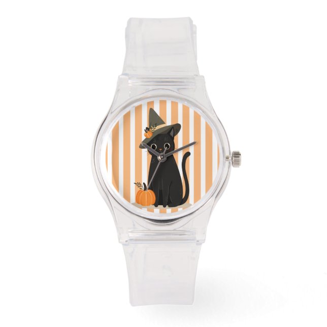 Reloj De Pulsera Cute Halloween Black Cat with Witch Hat Pumpkin (Anverso)