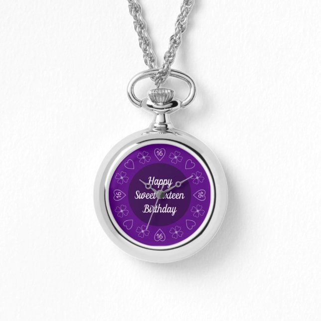 Reloj De Pulsera Cute Happy Sweet 16 Cumpleaños Purple Festive (Anverso)