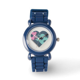 Reloj De Pulsera Cute Heart Notebook Blue Pink Bezel,Balck MODERN
