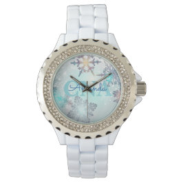 Reloj De Pulsera Cute Ice Blue Snowflake Nombre personalizado CNA
