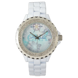 Reloj De Pulsera Cute Ice Blue Snowflake Nombre personalizado CNA
