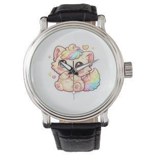 Reloj De Pulsera Cute Kawaii Gatito Arcoíris Pegatina de Gato Espon
