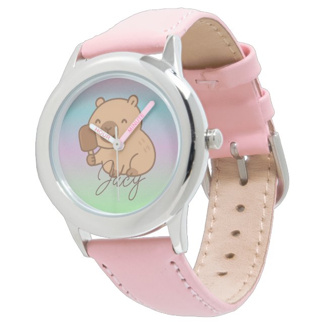 Reloj De Pulsera Cute Kids Capybara eating icecream Rainbow (Angular)