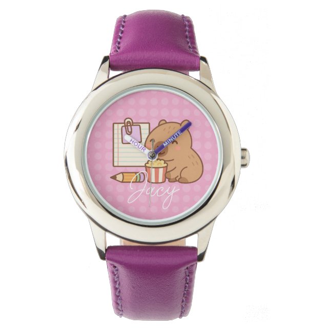 Reloj De Pulsera Cute Kids Capybara Popcorn Snack Time (Anverso)