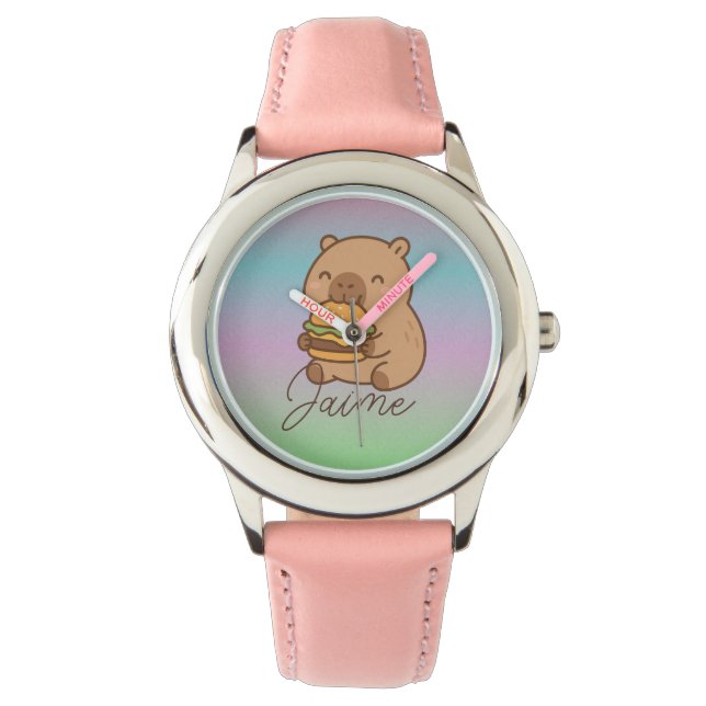 Reloj De Pulsera Cute Kids Capybara Rainbow Hamburger (Anverso)