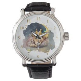 Reloj De Pulsera Cute  king Lion Sleeping On The Moon              
