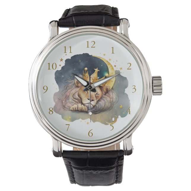 Reloj De Pulsera Cute  king Lion Sleeping On The Moon               (Anverso)