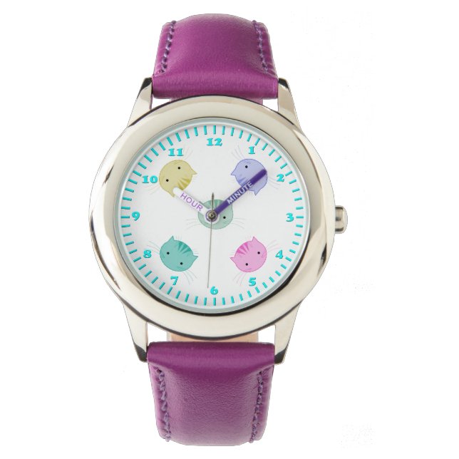 Reloj De Pulsera Cute Kitty Faces Chicas Writing Watch (Anverso)