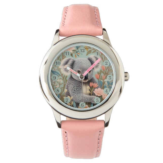 Reloj De Pulsera Cute Koala Elegant Pastel Floral (Anverso)