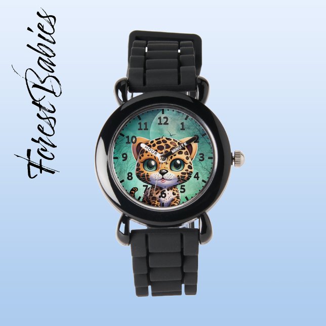 Reloj De Pulsera Cute Leopardo Whimsical Encantado Niños de la Luna (Leopard 🐆 Forest Moon Customizable ForestBabies Kids Watch)