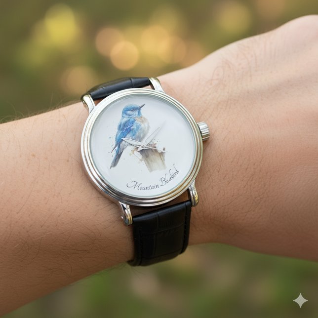 Reloj De Pulsera Cute Little Mountain Bluebird Watercolor, personal (Subido por el creador)