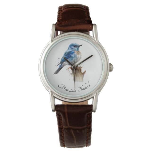 Reloj De Pulsera Cute Little Mountain Bluebird Watercolor, personal (Anverso)
