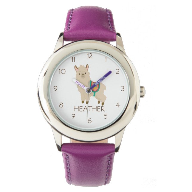 Reloj De Pulsera Cute Llama Nombre personalizado Inspección persona (Anverso)