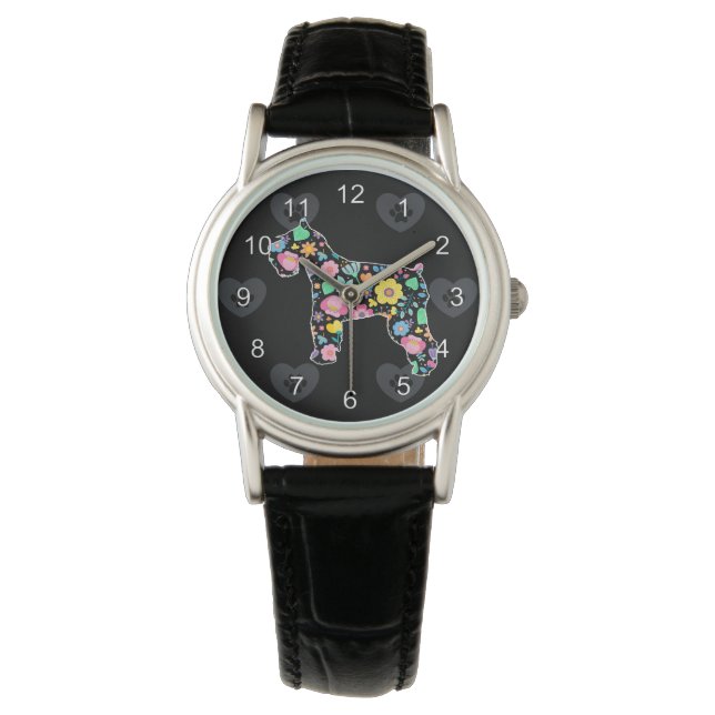 Reloj De Pulsera Cute Love My Schnauzer floral design (Anverso)