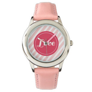 Reloj De Pulsera Cute Love Red Circle Pink Stripes Girly Valentine
