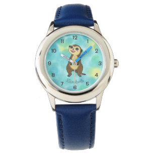 Reloj De Pulsera Cute Meerkat Personalizado niños azules Nombre Wat
