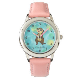 Reloj De Pulsera Cute Meerkat Personalizado Niños Rosa Nombre Obser