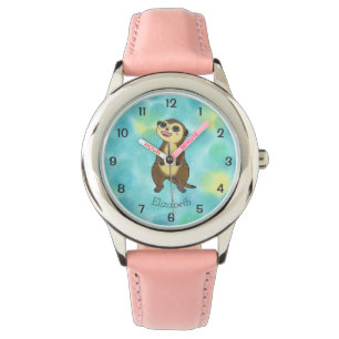 Reloj De Pulsera Cute Meerkat Personalizado Niños Rosa Nombre Obser