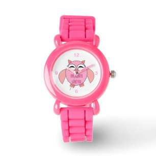 Reloj De Pulsera Cute Mensaje De Amor Owl Purpurina Watch