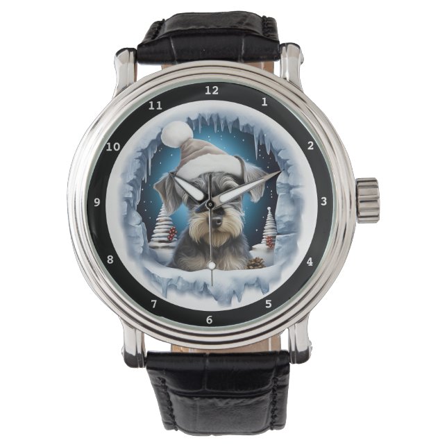 Reloj De Pulsera Cute Miniature Schnauzer Dog Winter Holiday Image (Anverso)