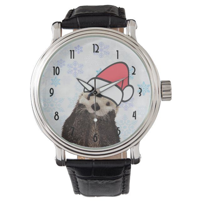Reloj De Pulsera Cute Otter llevando un Navidad de Santa Hat (Anverso)