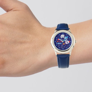 Reloj De Pulsera Cute Panda Bear On Rocket Ship Kids Personalized