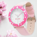 Reloj De Pulsera Cute Pink Hearts Girls Custom Name Girly Chic Kids<br><div class="desc">Custom, personalized, kids girls fun cool pretty chic girly pink glitter strap, stainless steel case, wrist watch. Simply type in the name, to customize. Go ahead create a wonderful, custom watch for the lil princess in your life - daughter, sister, niece, grandaughter, goddaughter, stepdaughter. Makes a great custom gift for...</div>