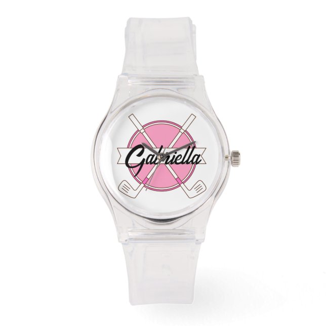 Reloj De Pulsera Cute Pink Personalized Golf Clubs Monogram  (Anverso)
