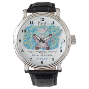 Reloj De Pulsera Cute Pisces Fish Watercolor Bull Zodiac Personaliz