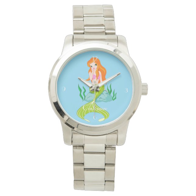 Reloj De Pulsera Cute Sirena Pelirroja Thunder_Cove (Anverso)