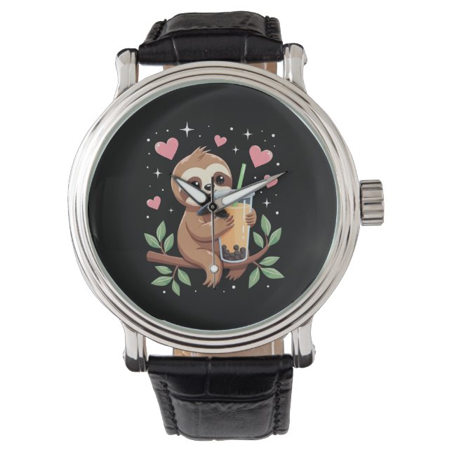 Reloj De Pulsera Cute Sloth Boba Bubble Milk Tea Kawaii Women Girls (Anverso)