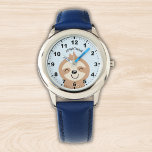 Reloj De Pulsera Cute smiling sloth for kids<br><div class="desc">Lindo Diseño de Reloj para niños con ilustracion de un Lindo perezoso de color cafe sonriendo con un fondo Azul y el Nombre de tu hijo! Si tu hijo esta aprendiendo a usar el reloj este puede ser un magnifico regalo. No dude y adquiera este lindo diseño para niños ahora....</div>