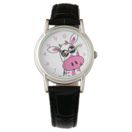 Reloj De Pulsera Cute Strawberry Cow cara sonriente