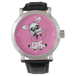 Reloj De Pulsera Cute Strawberry Cow sonriendo cara rosa