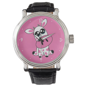 Reloj De Pulsera Cute Strawberry Cow sonriendo cara rosa