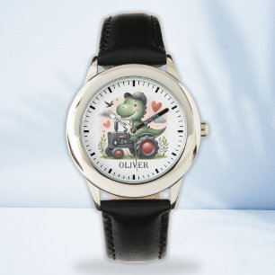 Reloj De Pulsera Cute Trex Dinosaur Conduciendo un Tractor 
