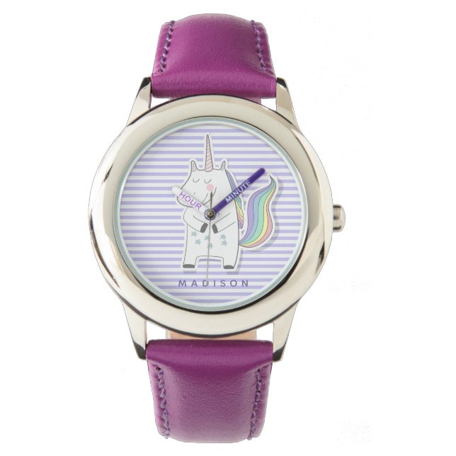 Reloj De Pulsera Cute Unicornio - Lilac Striped (Anverso)
