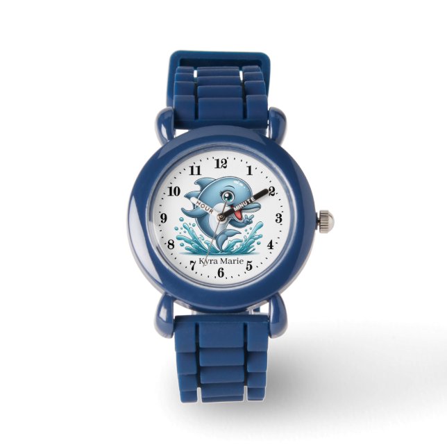 Reloj De Pulsera Cute unisex niños delfín añadir nombre (Anverso)