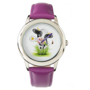 Reloj De Pulsera Cute vaca Holstein en césped verde