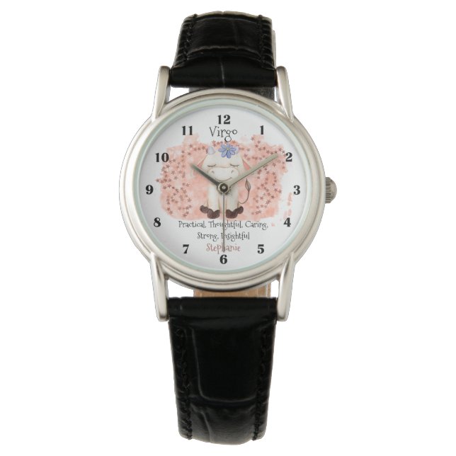 Reloj De Pulsera Cute Virgo Maiden Watercolor Bull Zodiac (Anverso)