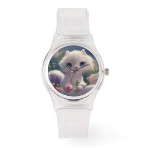 RELOJ DE PULSERA CUTE WHITE CAT KITTEN PINK WRIST WATCH