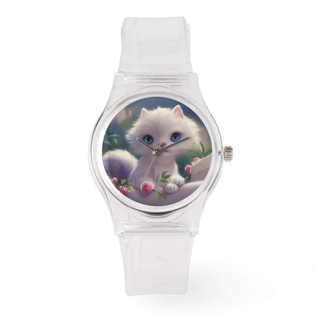 RELOJ DE PULSERA CUTE WHITE CAT KITTEN PINK WRIST WATCH (Anverso)