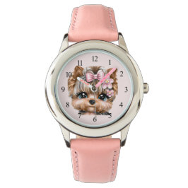Reloj De Pulsera Cute Yorkie con un compadre rosado