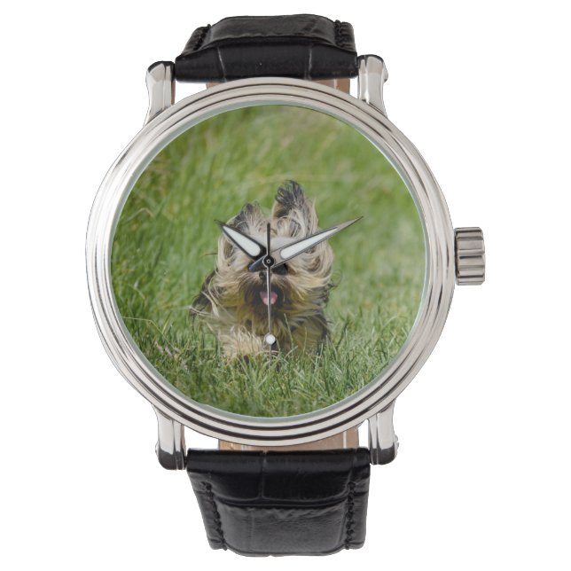 Reloj De Pulsera Cute Yorkshire Terrier Running Through Grass (Anverso)