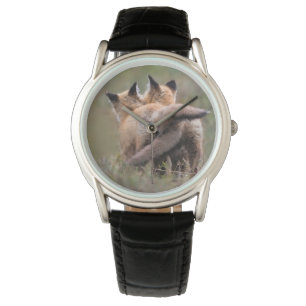 Reloj De Pulsera Cutest Baby Animals   Red Fox Kits Locking Tails