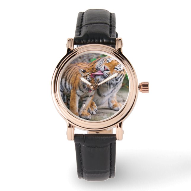 Reloj De Pulsera Cutest Baby Animals | Siberian Tiger Family (Anverso)