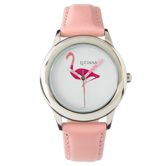 Reloj De Pulsera Cuto Chica rosa personalizado Flamingo (Anverso)