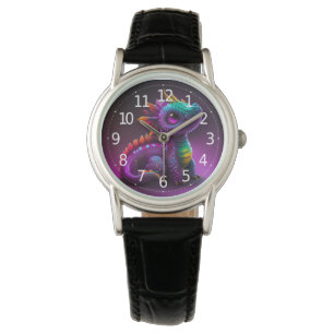 Reloj De Pulsera Cuto colorido Dragón Púrpura Lizard Artwork