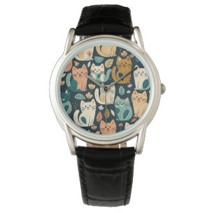 Reloj De Pulsera Cuto de patrón de gato artsy